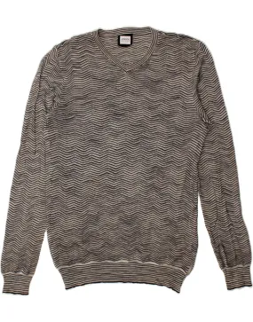 ARMANI COLLEZIONI Mens V-Neck Jumper Sweater IT 54 XL Grey Chevron
