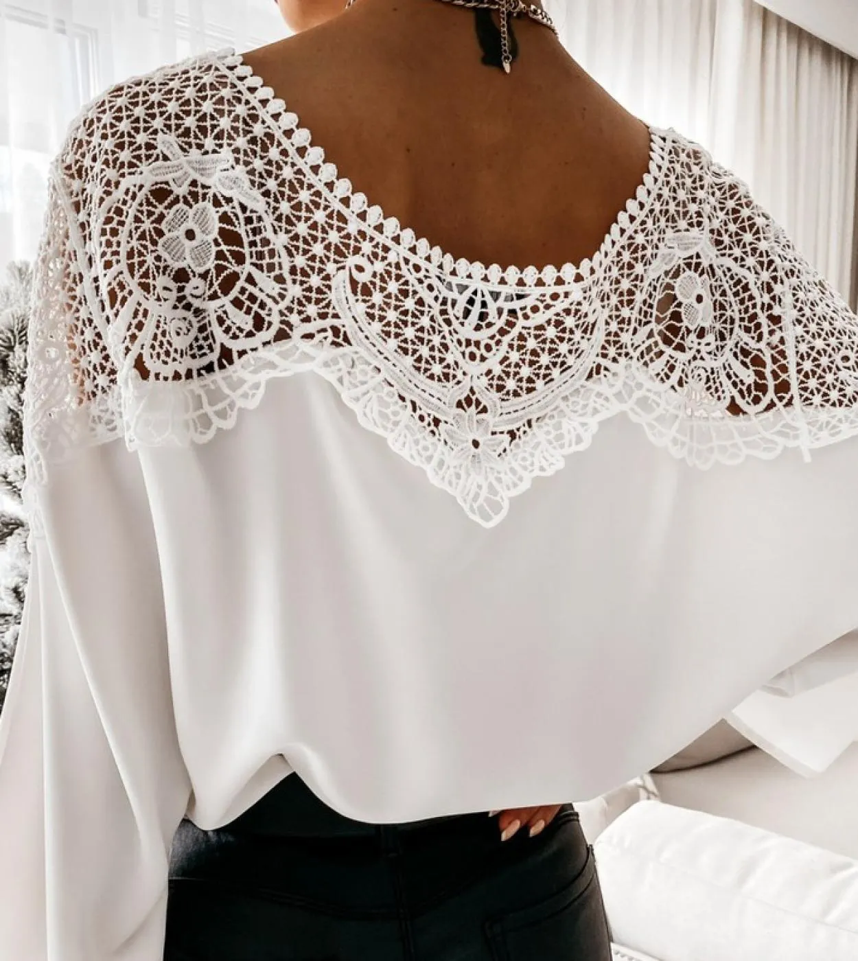 Blusas Camicie Donna Camicia da donna alluncinetto bianca Camicetta in pizzo Top alluncinetto bianco Nuovo