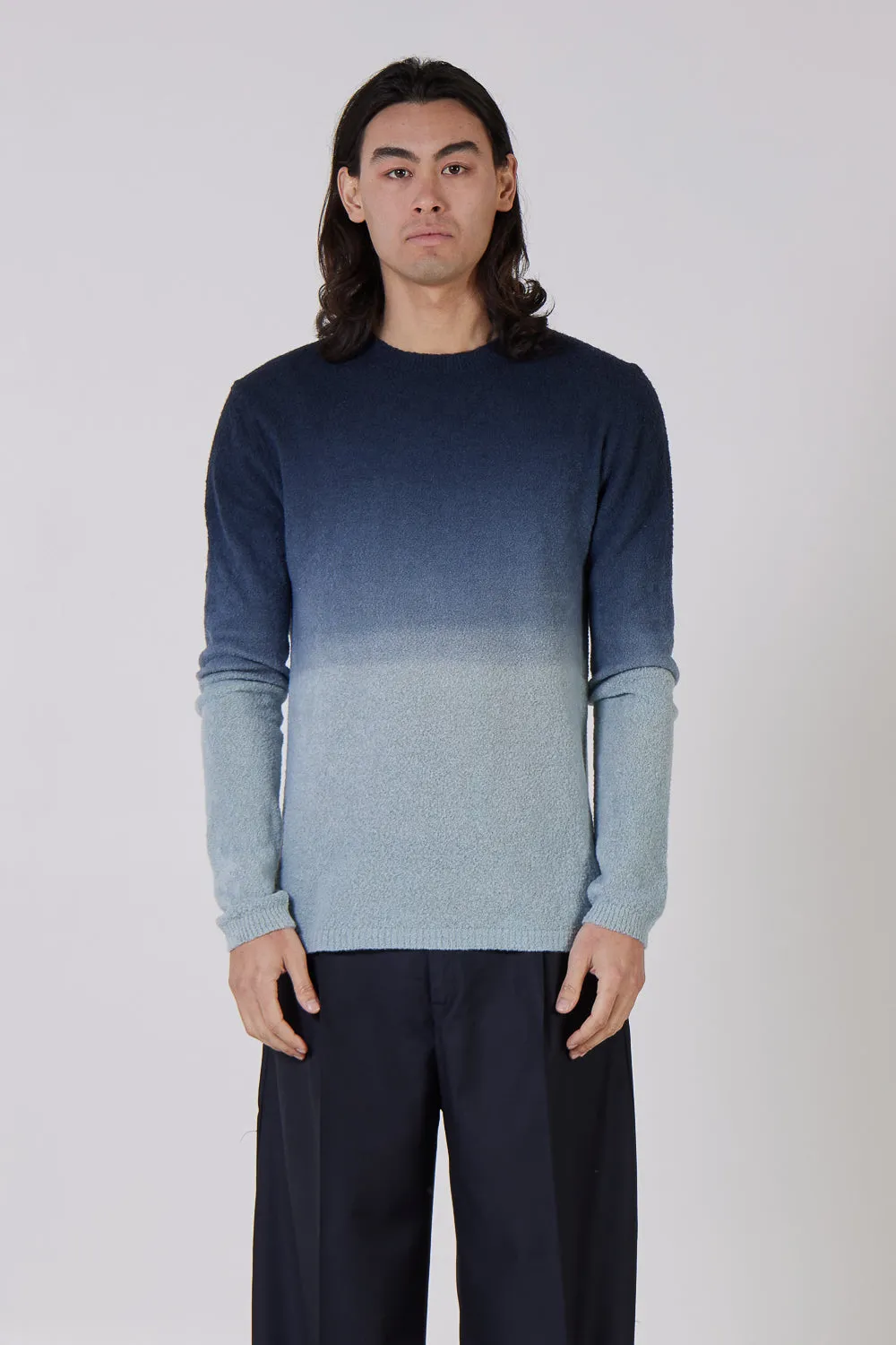 Boiled Wool Faded Effect Sweatshirt Blue