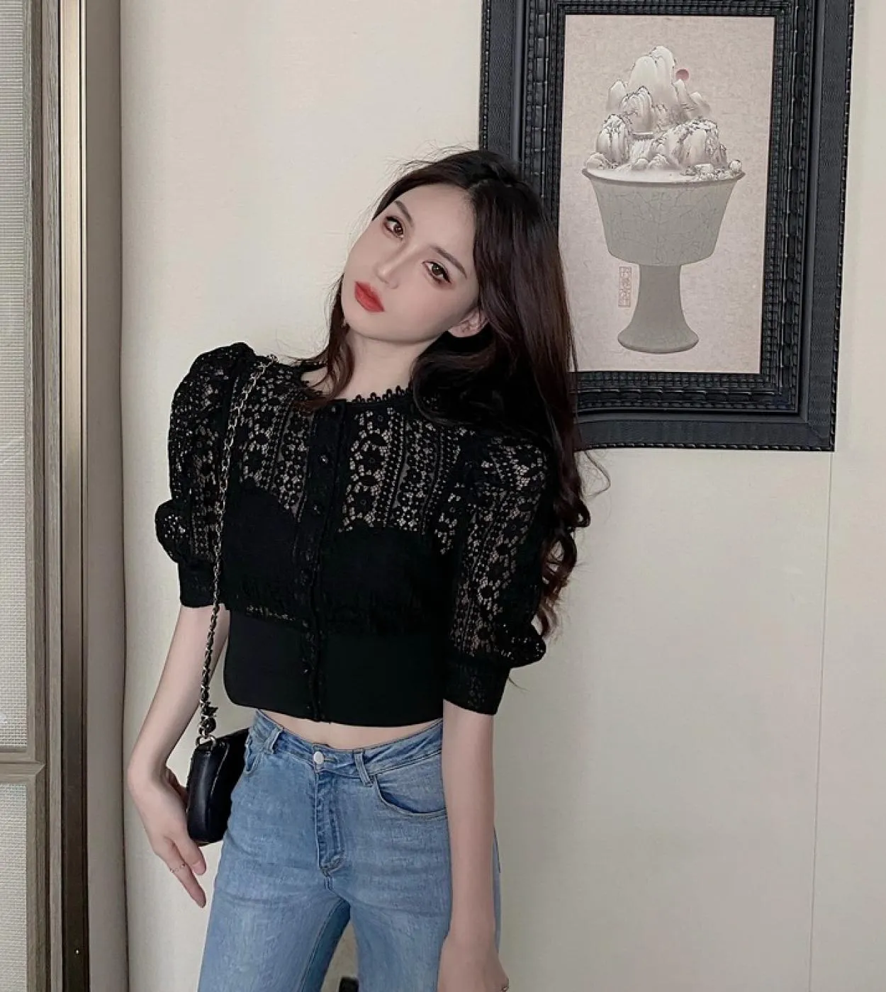 Camicetta estiva da donna in pizzo bianco con scollo a V Camicia da donna nuova a maniche corte con bottoni larghi Camicie femmi