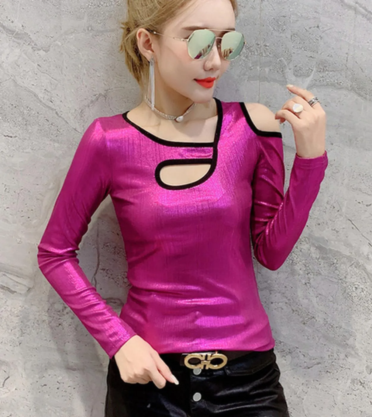 Camicie da donna a maniche lunghe con impunture a maniche lunghe per donna Slim eleganti e chic camicette autunnali in tessuto b