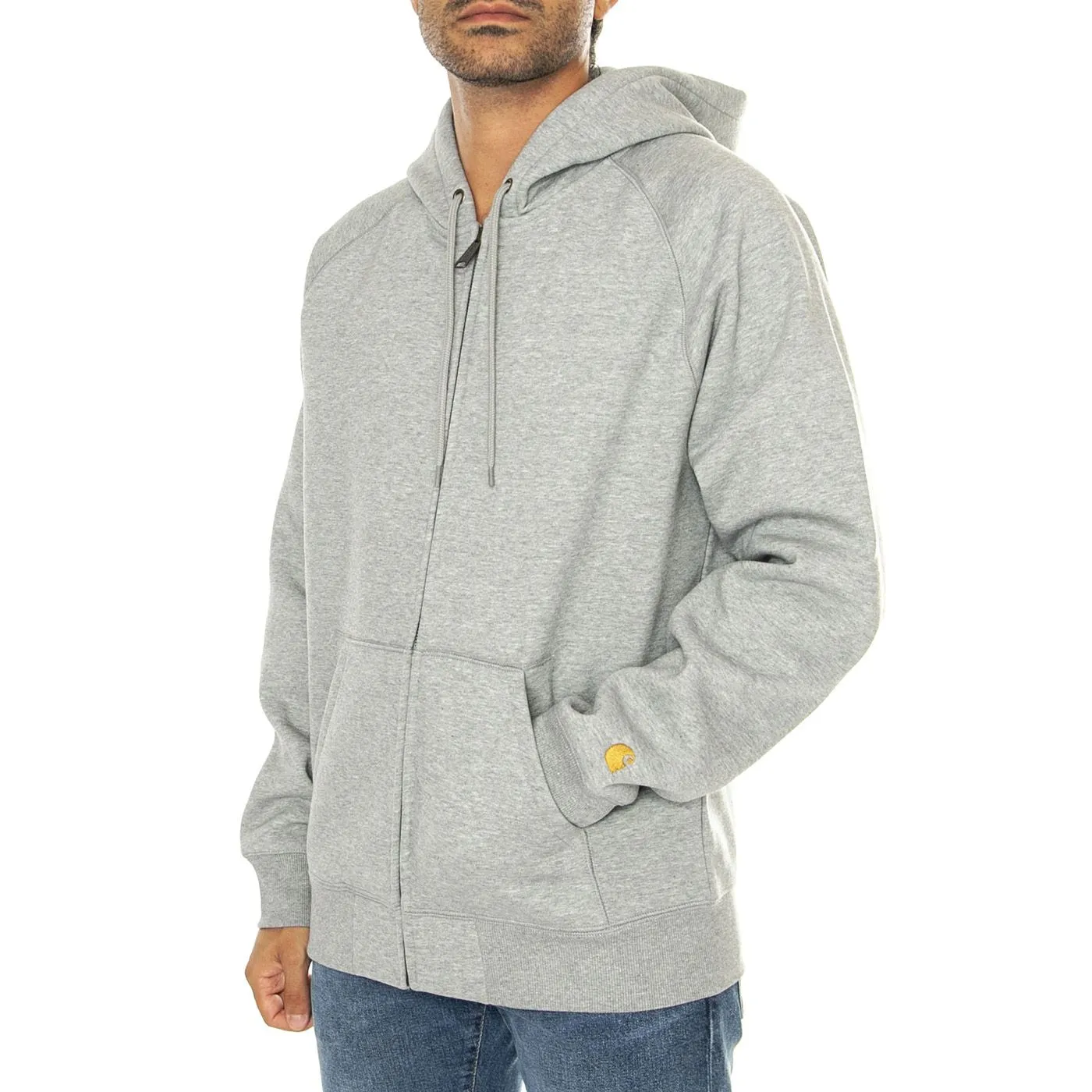 CARHARTT WIP Hooded Chase Jacket Grey Heather / Gold - Felpa con Cappuccio Uomo Grigia    
