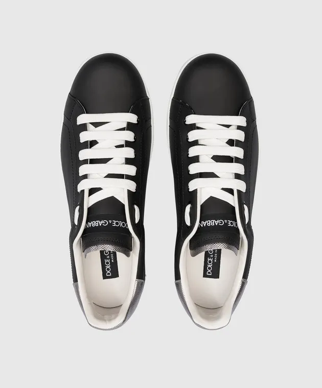 Dolce&Gabbana Sneakers Portofino in pelle nera con logo CS2216AH527