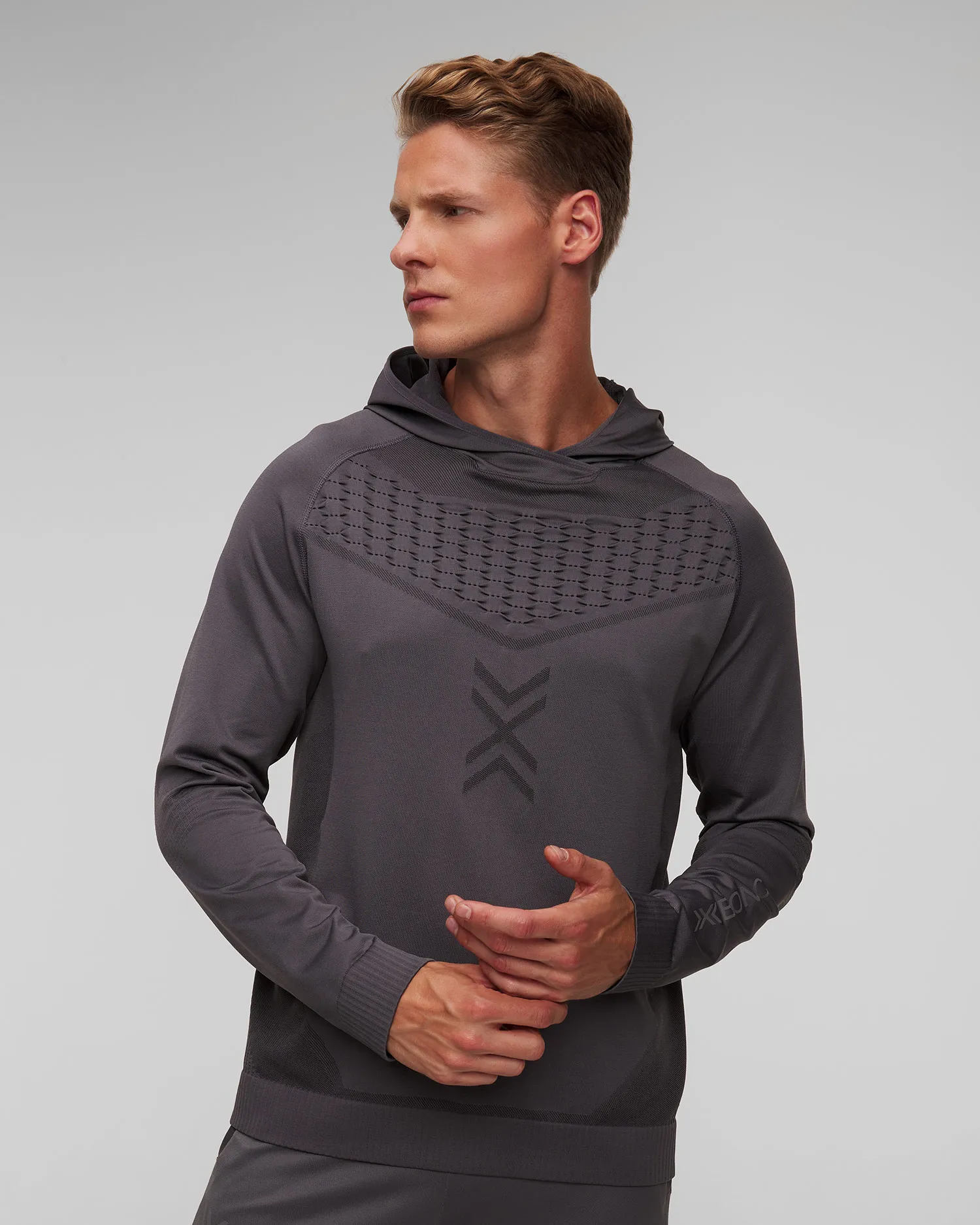 Felpa grigia con cappuccio unisex X-Bionic X-Ential Hoody LS y1x2w24u-g810