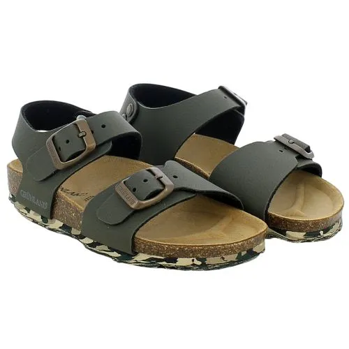 Grunland  Sandalo fusbet oliva con suola camouflage 