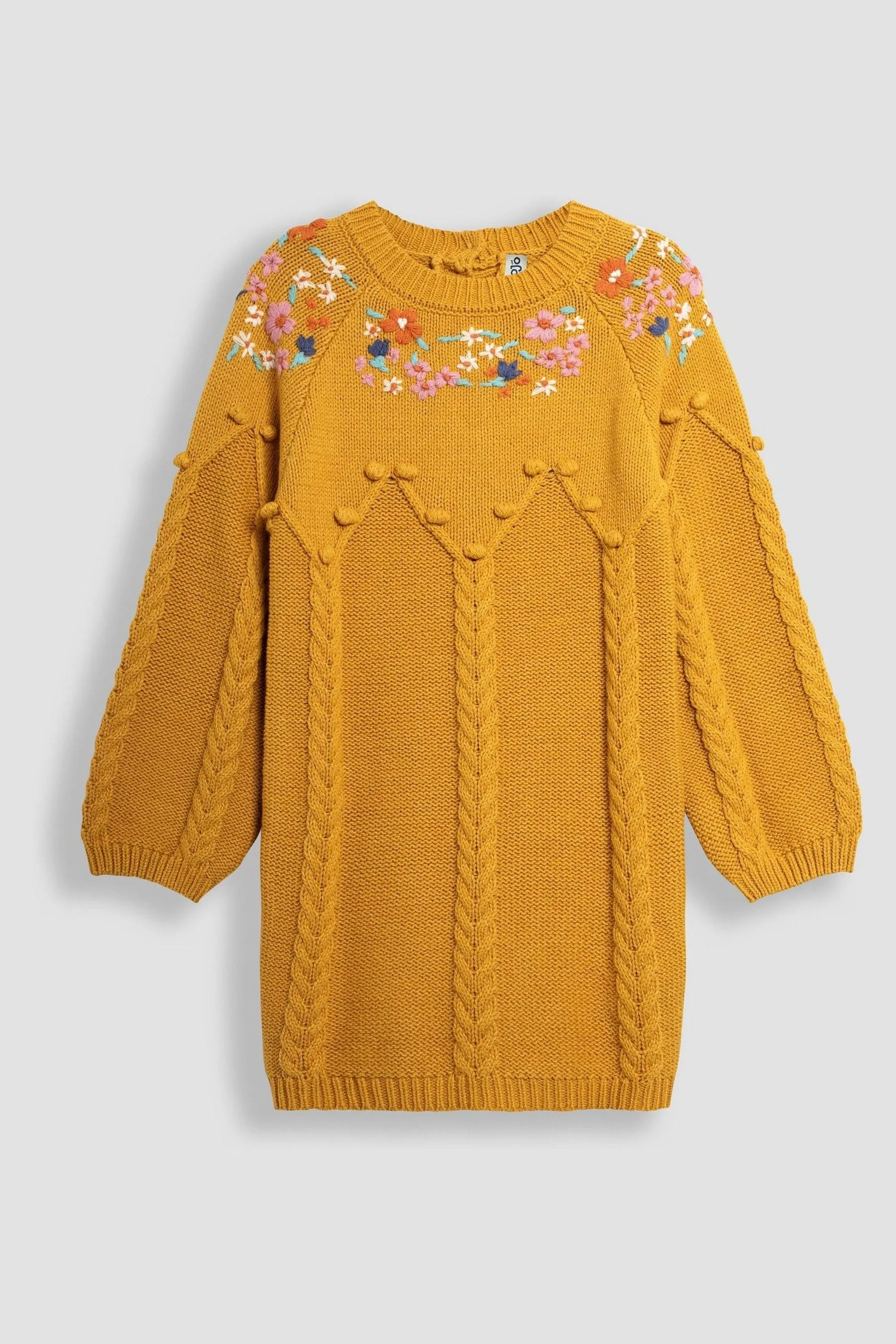 JoJo Maman Bébé Floral Embroidered Cable Knitted Dress    