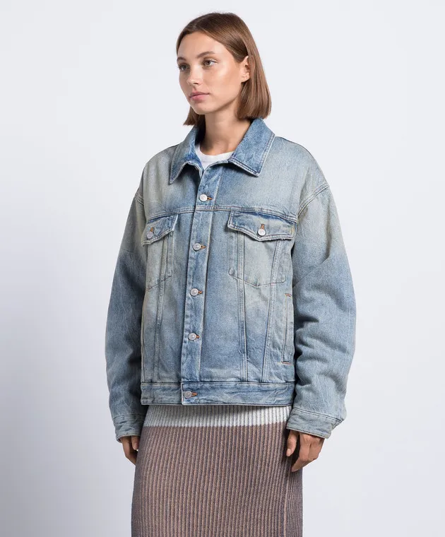 Maison Margiela MM6 Giubbotto in denim blu con effetto invecchiato S52AM0246S30828