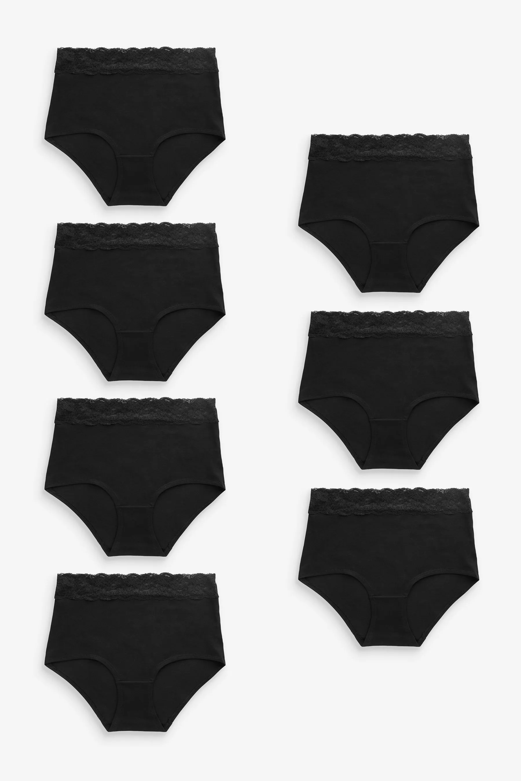 Nero  - Cotone e Pizzo Slip 7 Confezione
