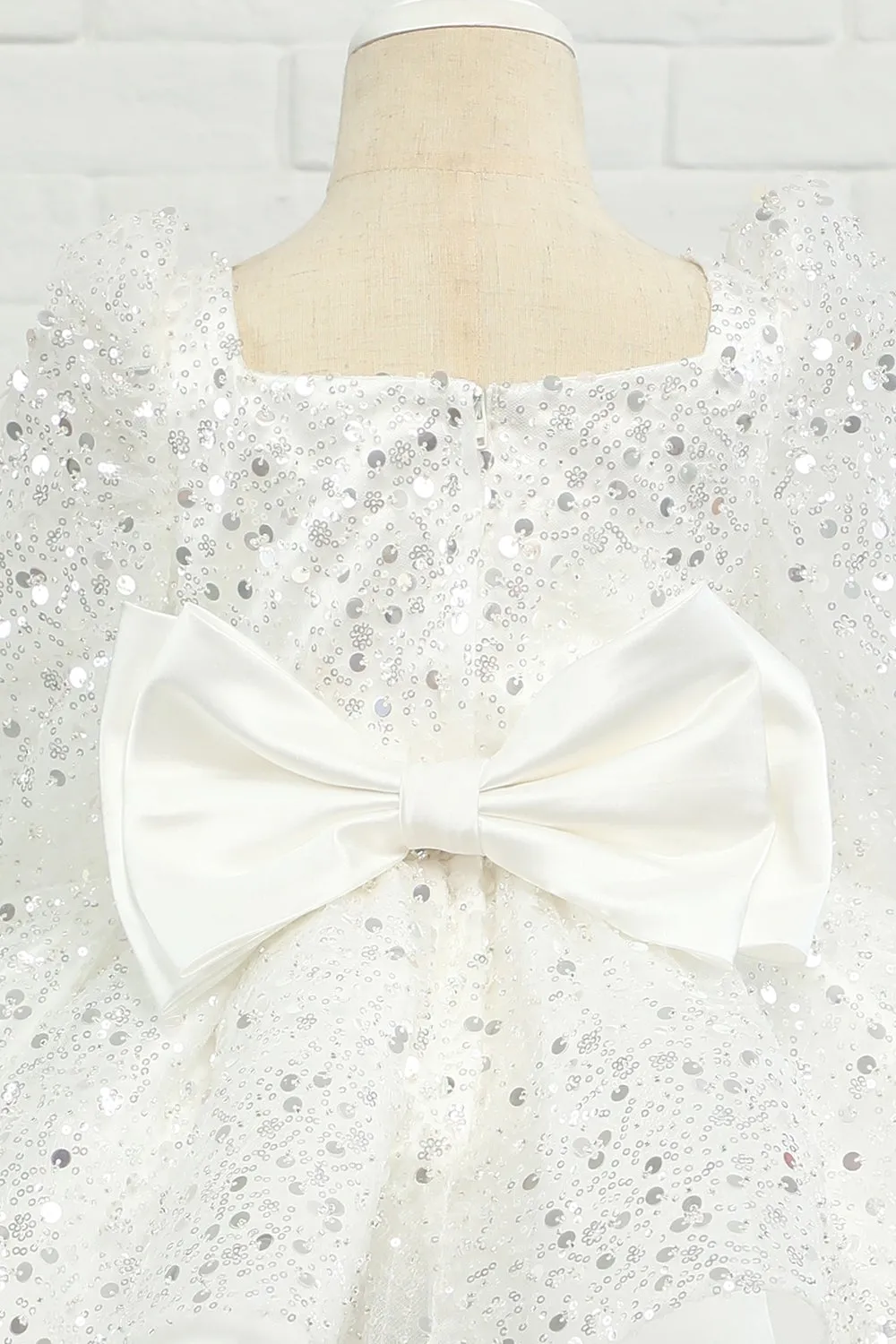 Paillettes Avorio Flower Girl Dress con Fiocco