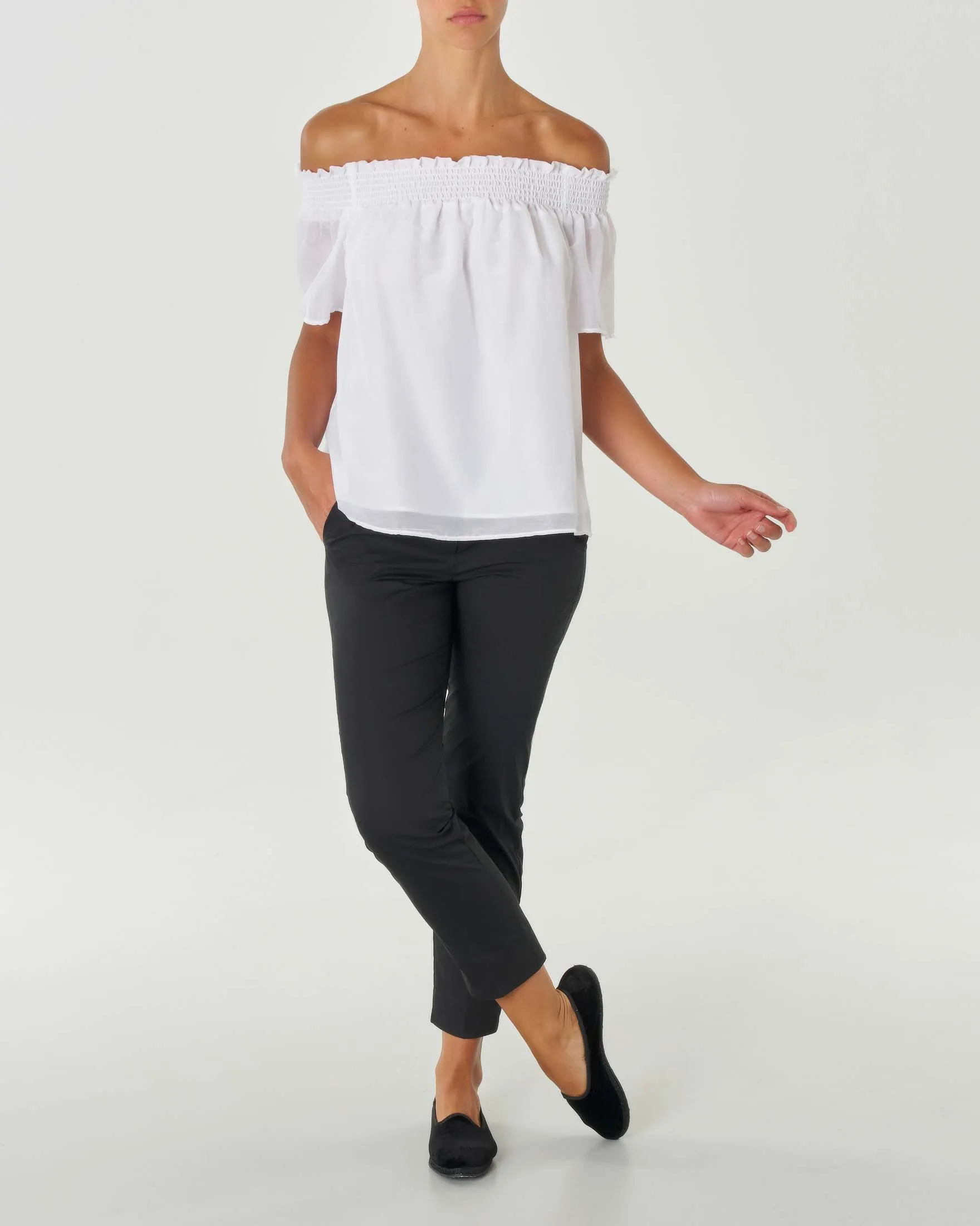 Pantaloni neri slim in popeline di cotone