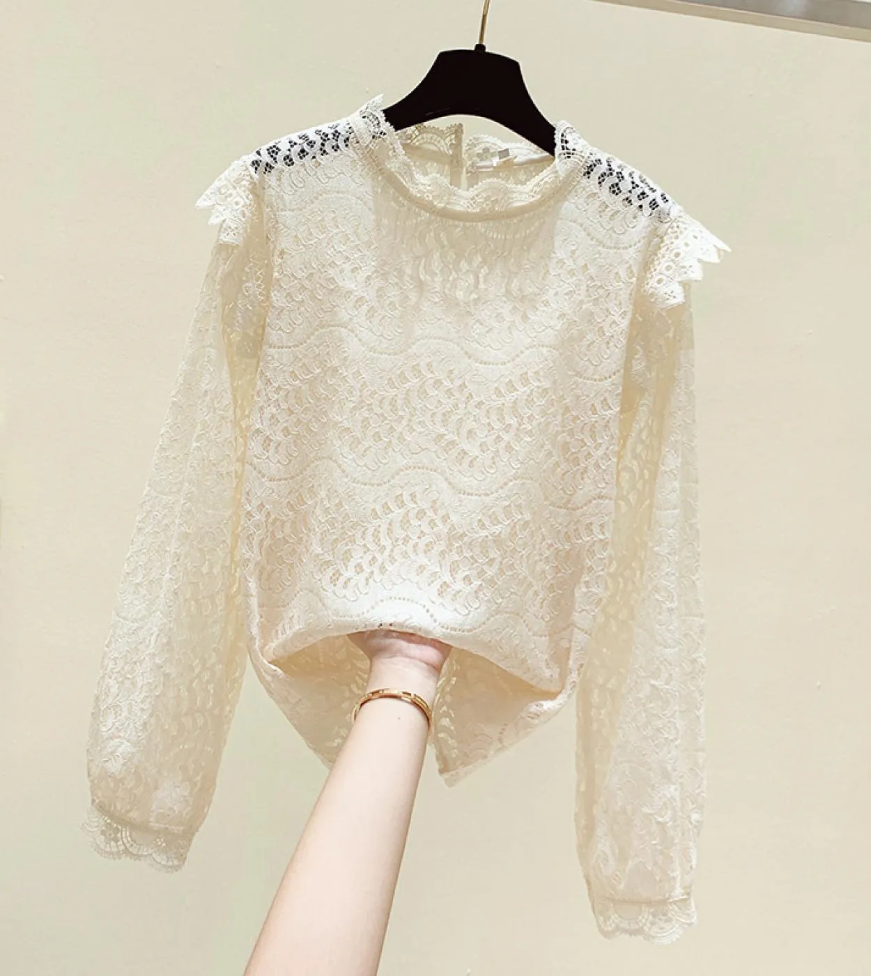 Pullover Donna Scava Fuori Donna Top e Camicie Manica Lunga Autunno Pizzo Camicia Nera Donna Vintage Camicetta Blusa 11602bl