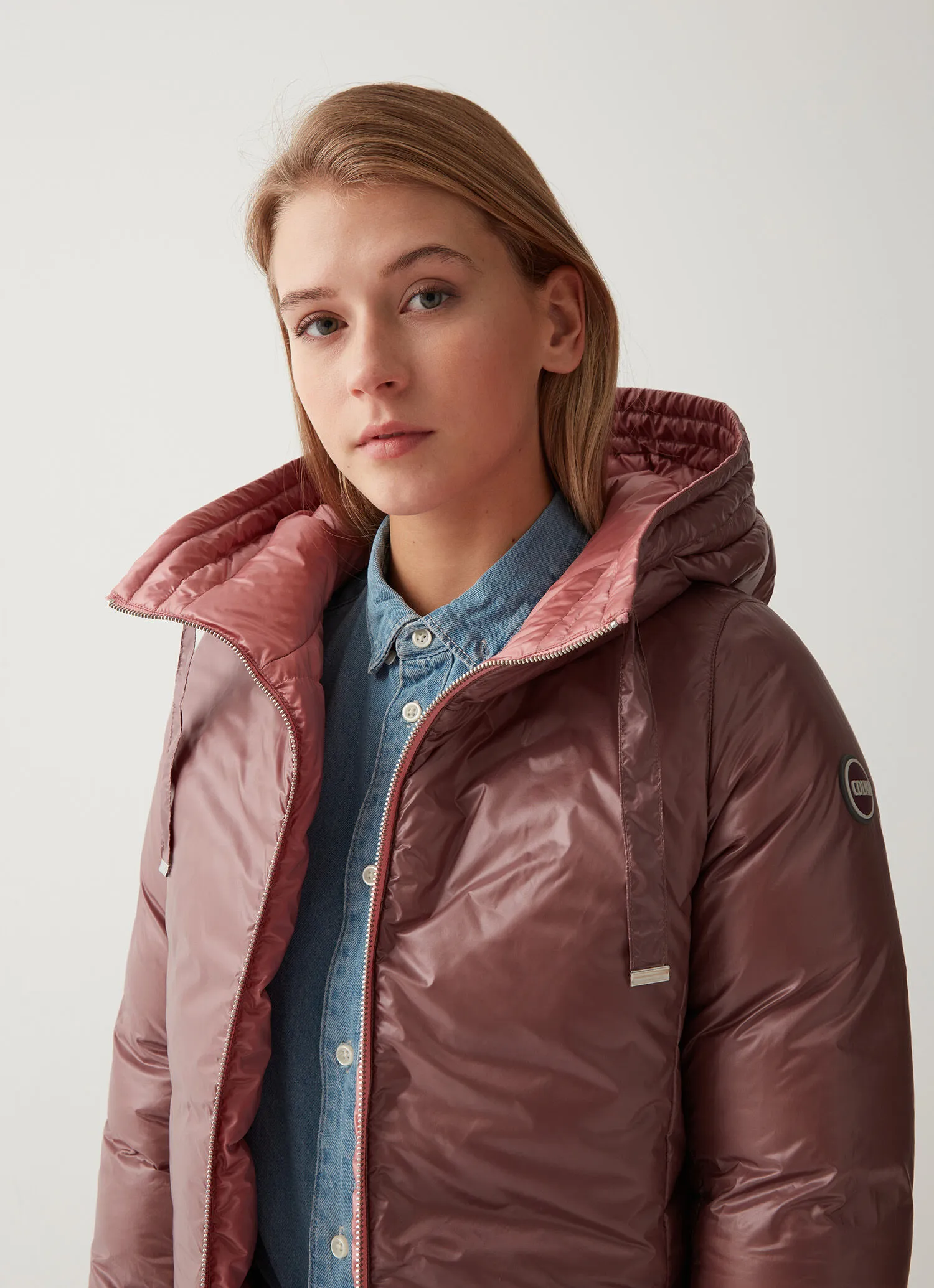 Reversible quilted down jacket with hood