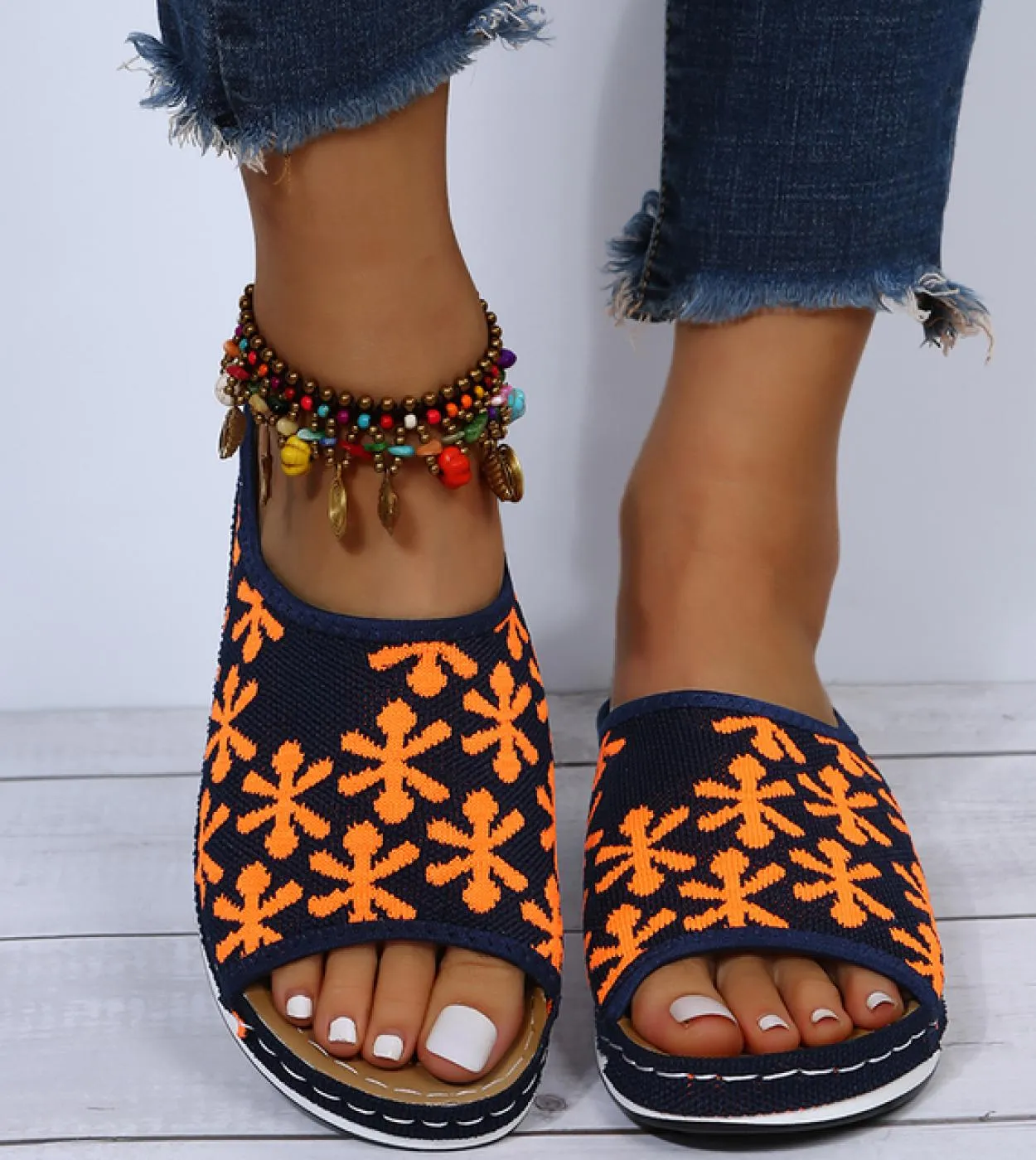 Sandali da donna in rete da cucito lavorata a maglia Scarpe basse da donna taglie forti Pantofole estive casual bohémien Infradi