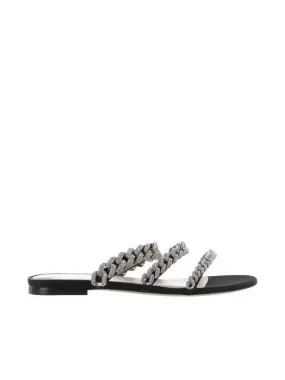 Sandalo basso in satin con cristalli