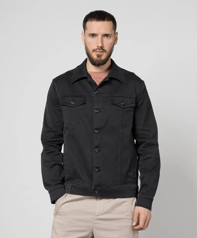Stefano Ricci Giubbotto in denim nero con patch logo MFJ4101500Z901BK