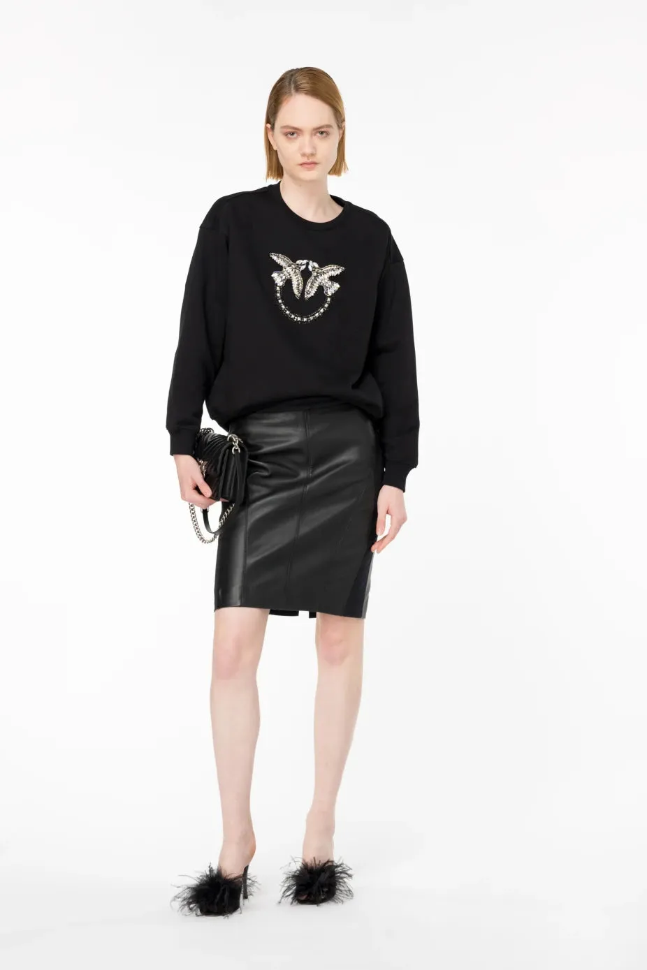 Sweatshirt with Love Birds Embroidery / Black