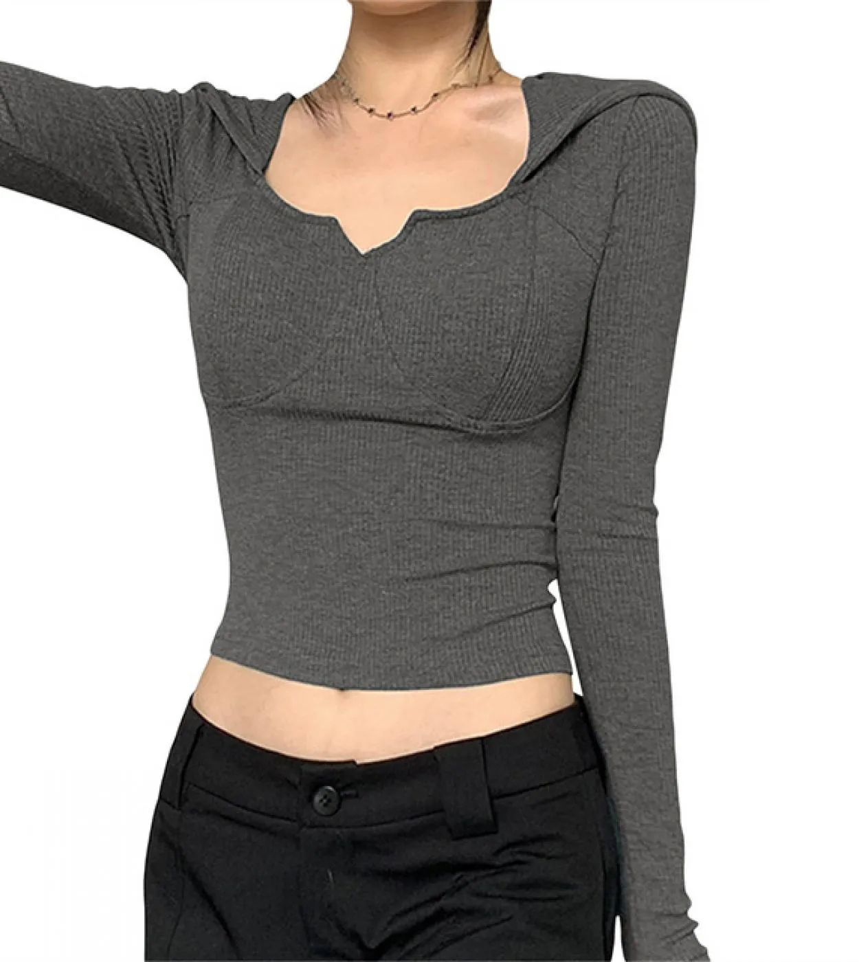Tetyseysh T-shirt slim fit con cappuccio da donna  T-shirt a maniche lunghe a maniche lunghe Camicie a tinta unita Primavera