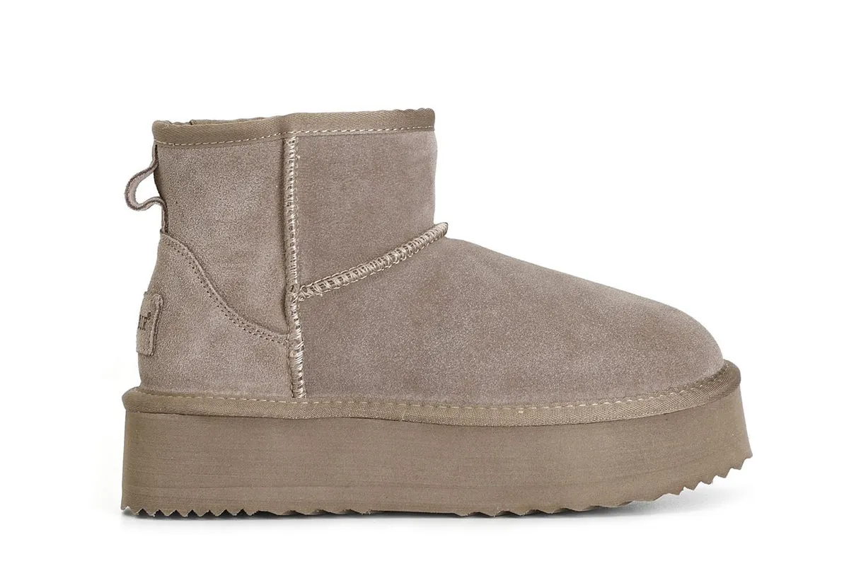 tronchetto in pelle scamosciata con suola alta taupe