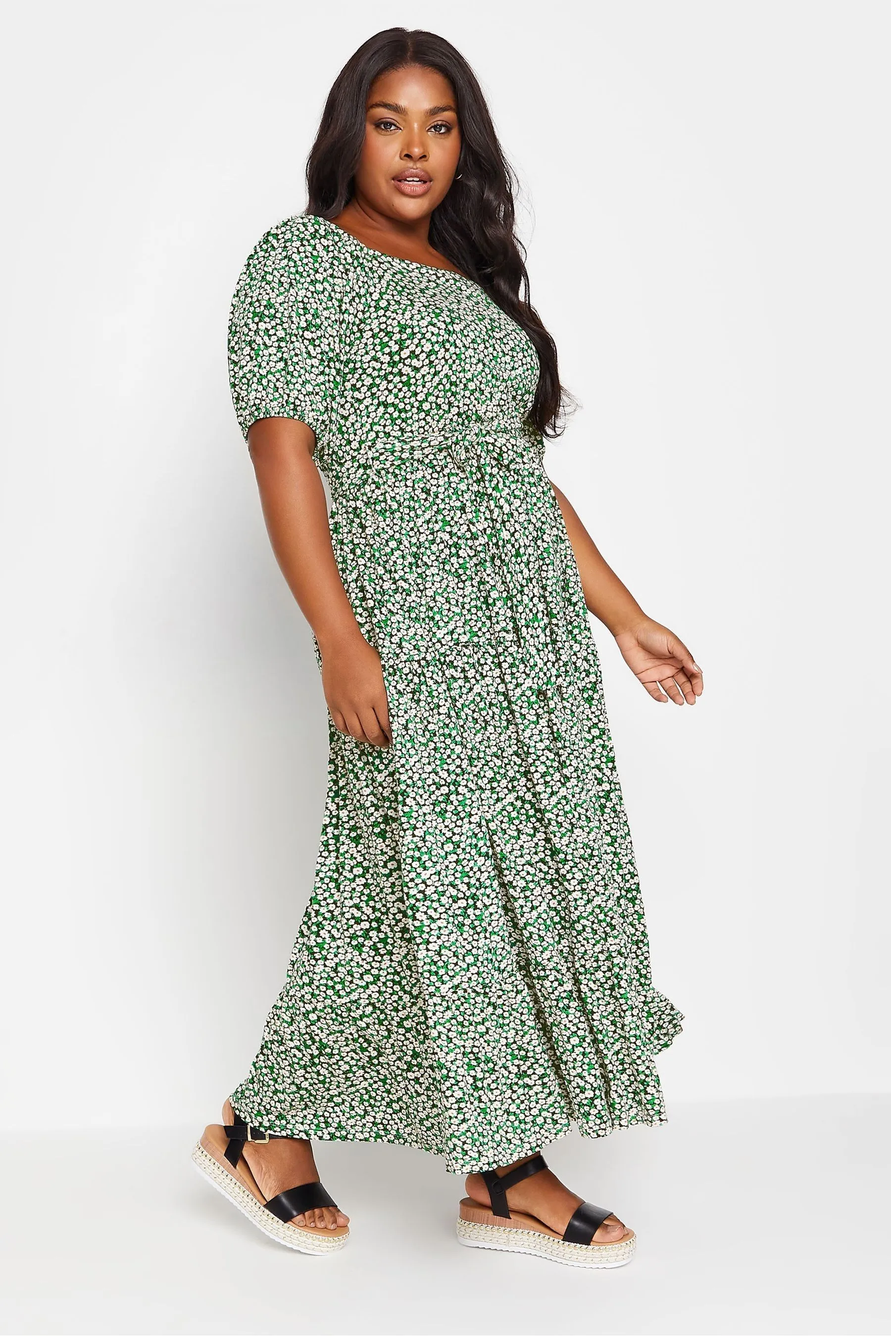 Yours Curve Ditsy Floral Tiered Maxi Dress    